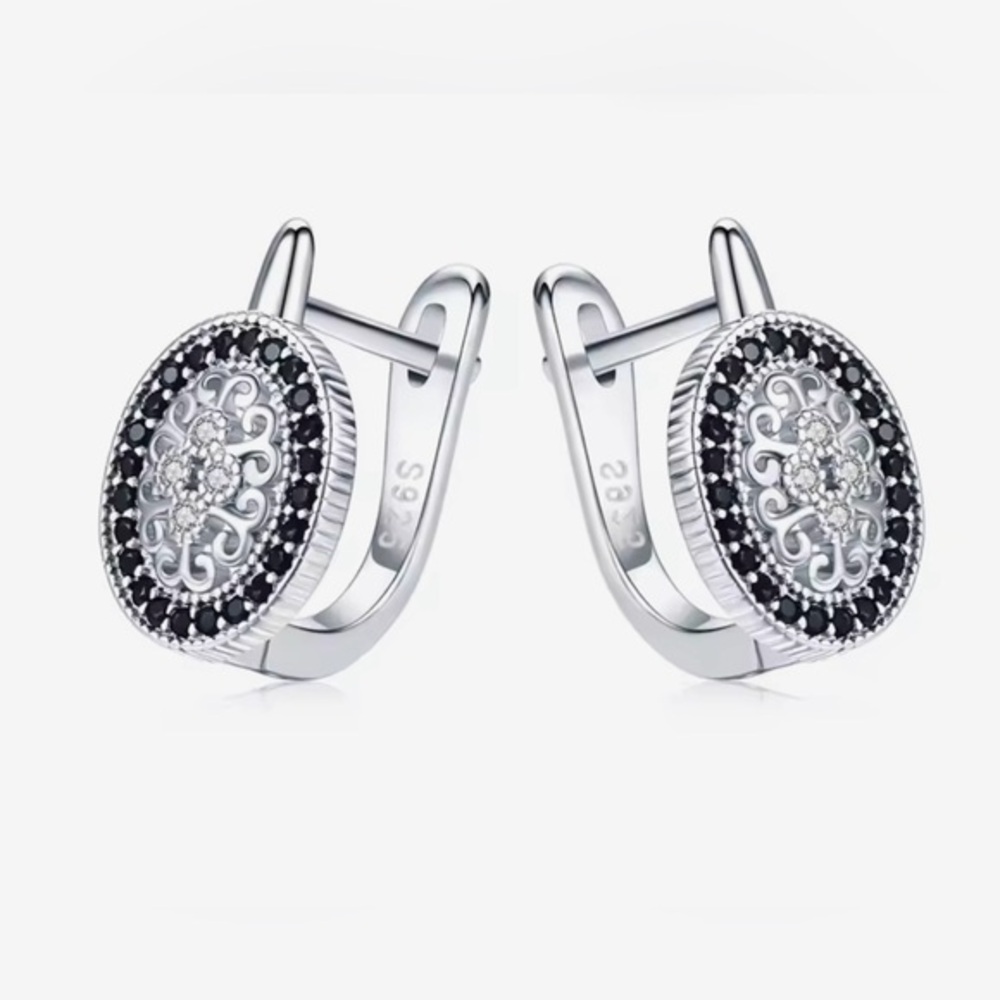 New .925 Jet Huggie Earrings, Stamped